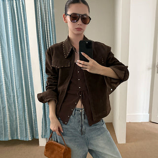 Rivets Suede Lapel Jacket