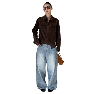 Rivets Suede Lapel Jacket