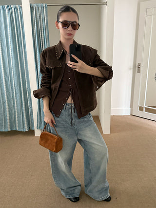 Rivets Suede Lapel Jacket