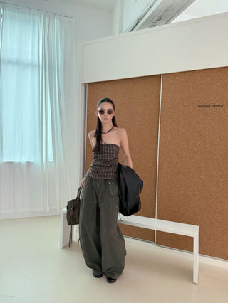 Pleated Plaid Tube Top