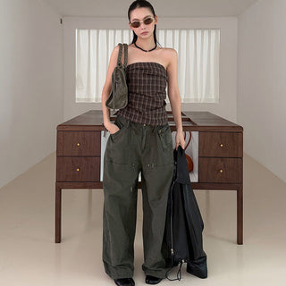 Pleated Plaid Tube Top