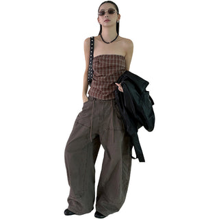 Pleated Plaid Tube Top