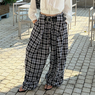 Retro Plaid Straight Pants