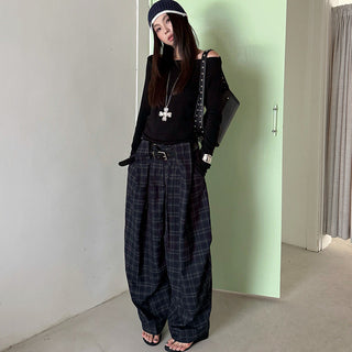 Retro Plaid Straight Pants