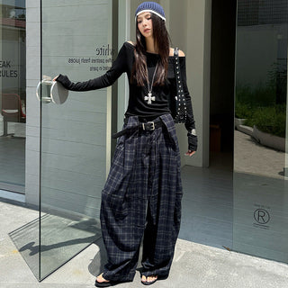 Retro Plaid Straight Pants