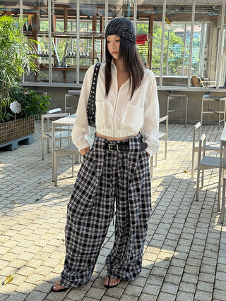 Retro Plaid Straight Pants