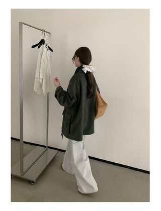 Drawstring Zipper Coat
