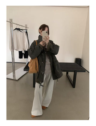Drawstring Zipper Coat