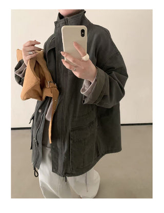 Drawstring Zipper Coat