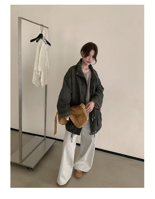 Drawstring Zipper Coat