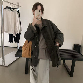Drawstring Zipper Coat