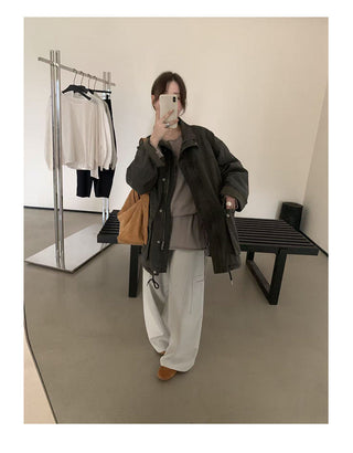 Drawstring Zipper Coat