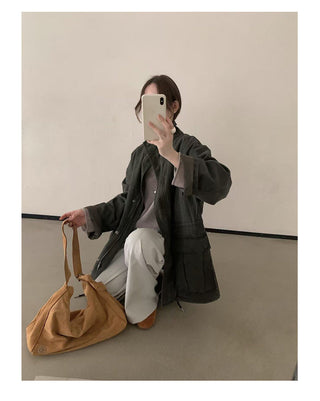 Drawstring Zipper Coat