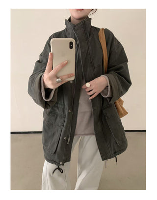 Drawstring Zipper Coat