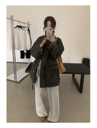 Drawstring Zipper Coat