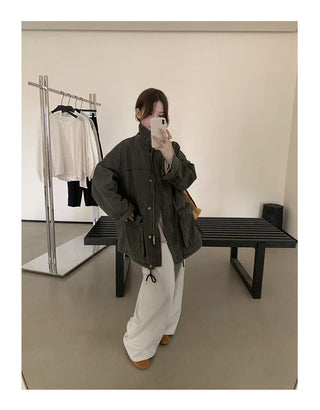 Drawstring Zipper Coat