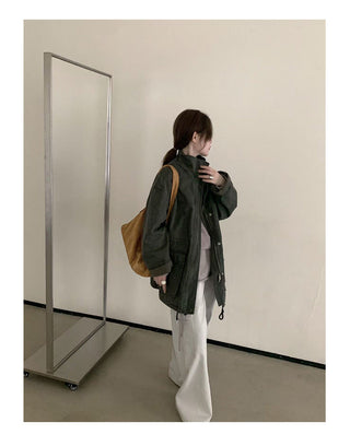 Drawstring Zipper Coat