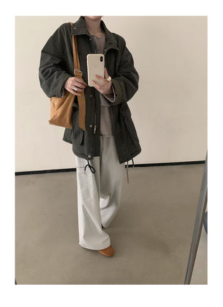 Drawstring Zipper Coat