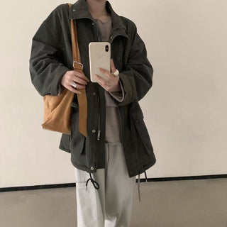 Drawstring Zipper Coat