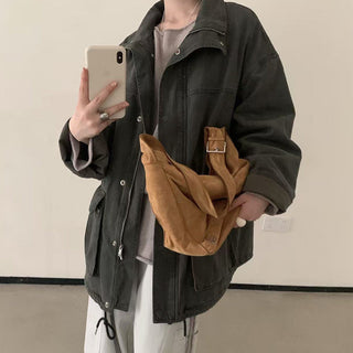 Drawstring Zipper Coat