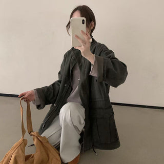 Drawstring Zipper Coat