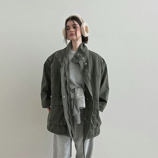 Drawstring Zipper Coat