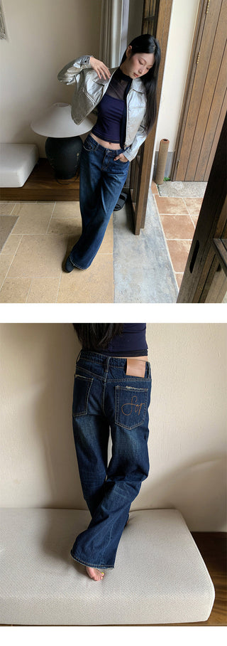 letter embroidered jeans