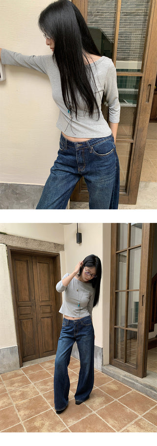 letter embroidered jeans