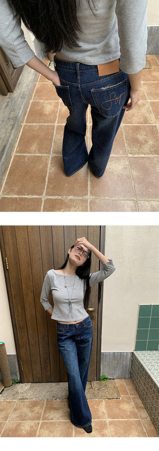 letter embroidered jeans