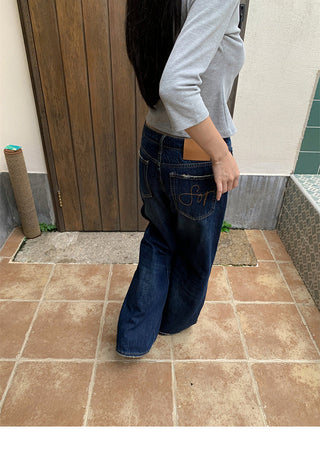 letter embroidered jeans