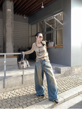 yellow split jeans