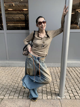 yellow split jeans