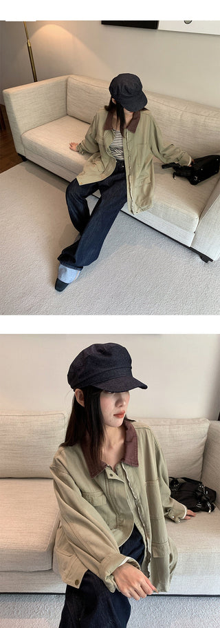 contrast denim coat