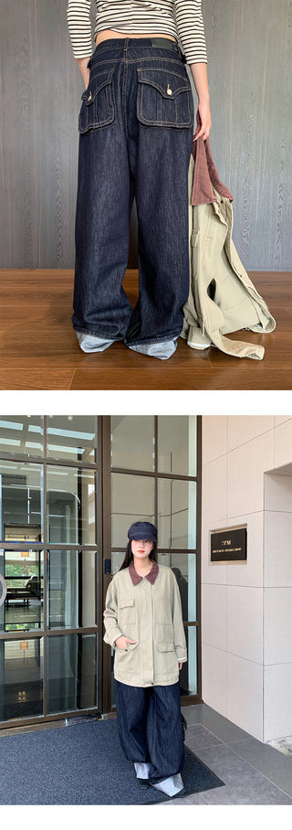 contrast denim coat