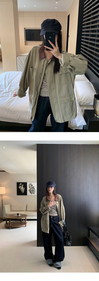contrast denim coat