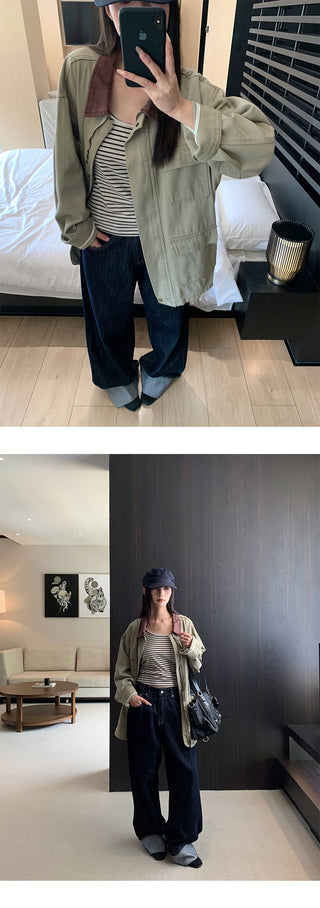 contrast denim coat