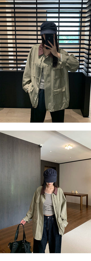contrast denim coat