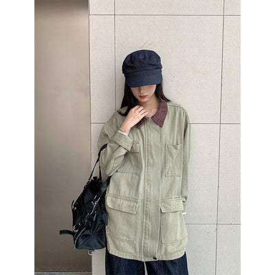 contrast denim coat