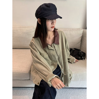 contrast denim coat
