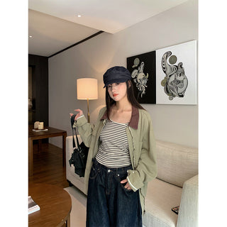 contrast denim coat