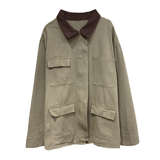 contrast denim coat