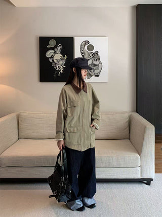 contrast denim coat