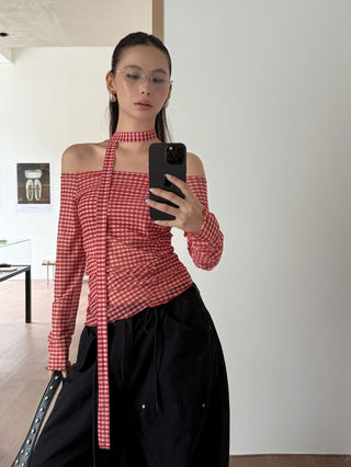 plaid mesh top
