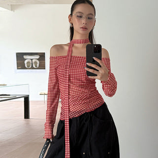 plaid mesh top