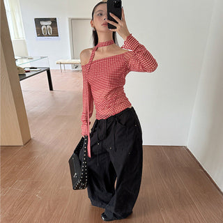 plaid mesh top
