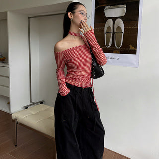 plaid mesh top