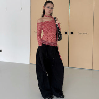 plaid mesh top