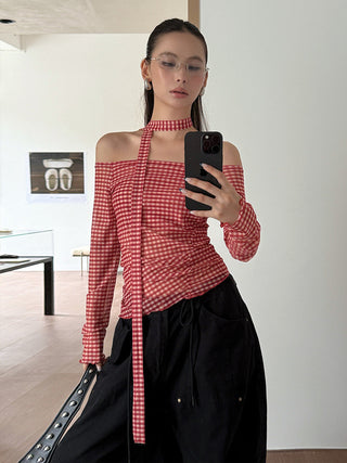 plaid mesh top