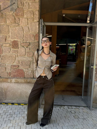 plaid v-collar shirt