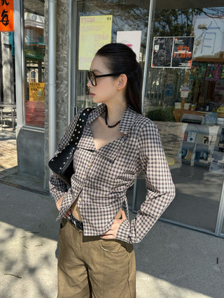 plaid v-collar shirt